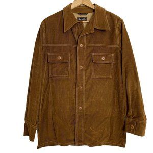 Vintage Famous Barr Mens Over Shirt Size Large Brown Corduroy Pointe Collar